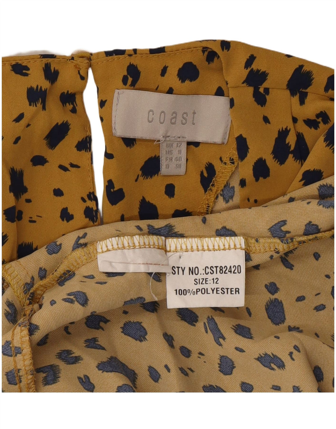 Coast Damen-Blusenoberteil UK 12 Mittelgelbes Polyester mit Animal-Print