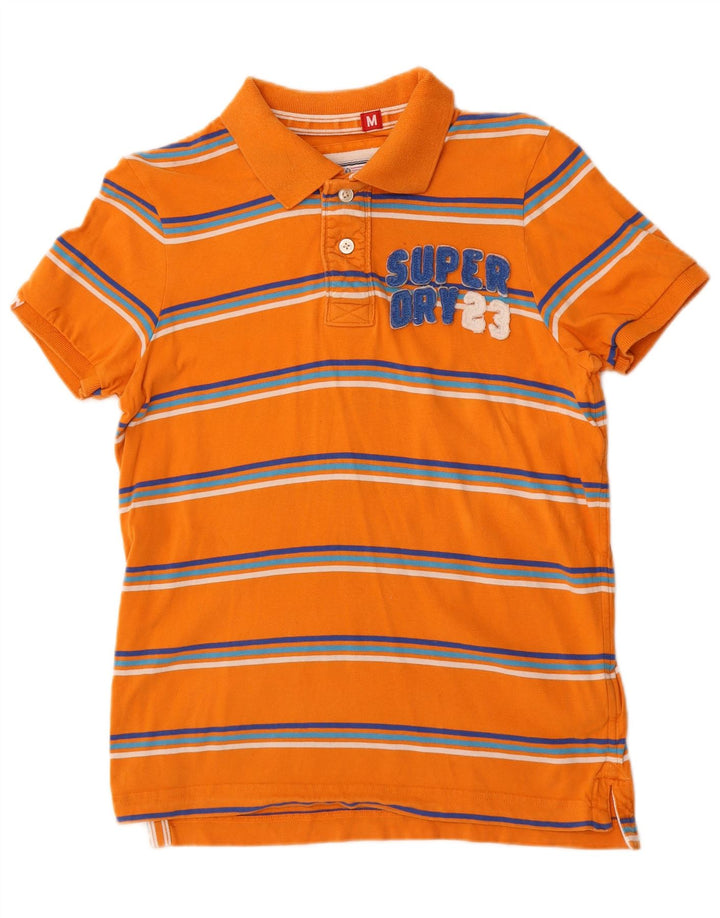 Superdry Herren-Poloshirt aus mittelorange gestreifter Baumwolle mit Grafik