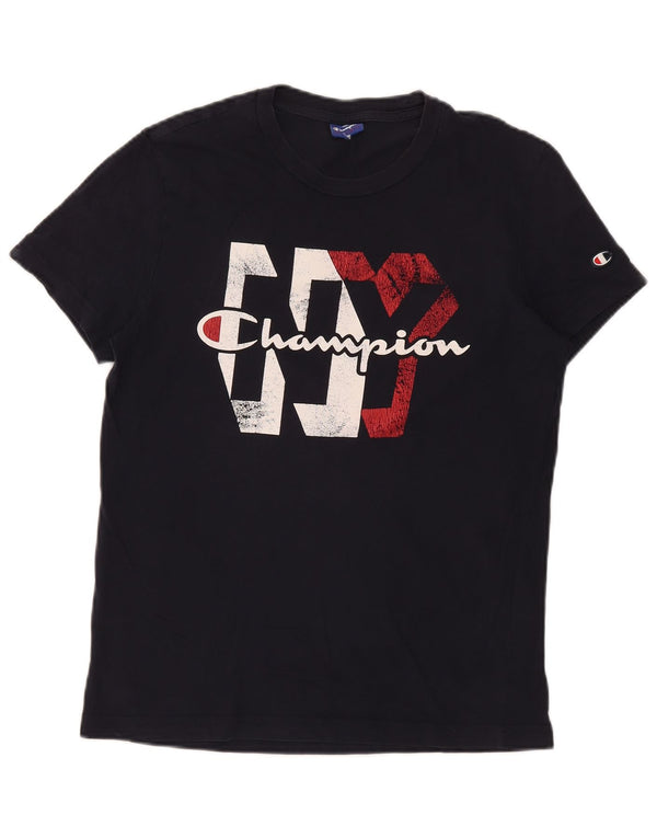 Champion Damen Grafik-T-Shirt-Oberteil UK 14 Medium Marineblau