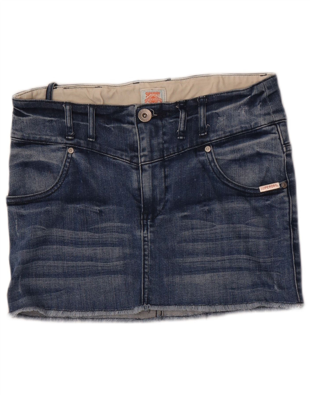 Superdry Damen Mini-Jeansrock W28 mittelblaue Baumwolle