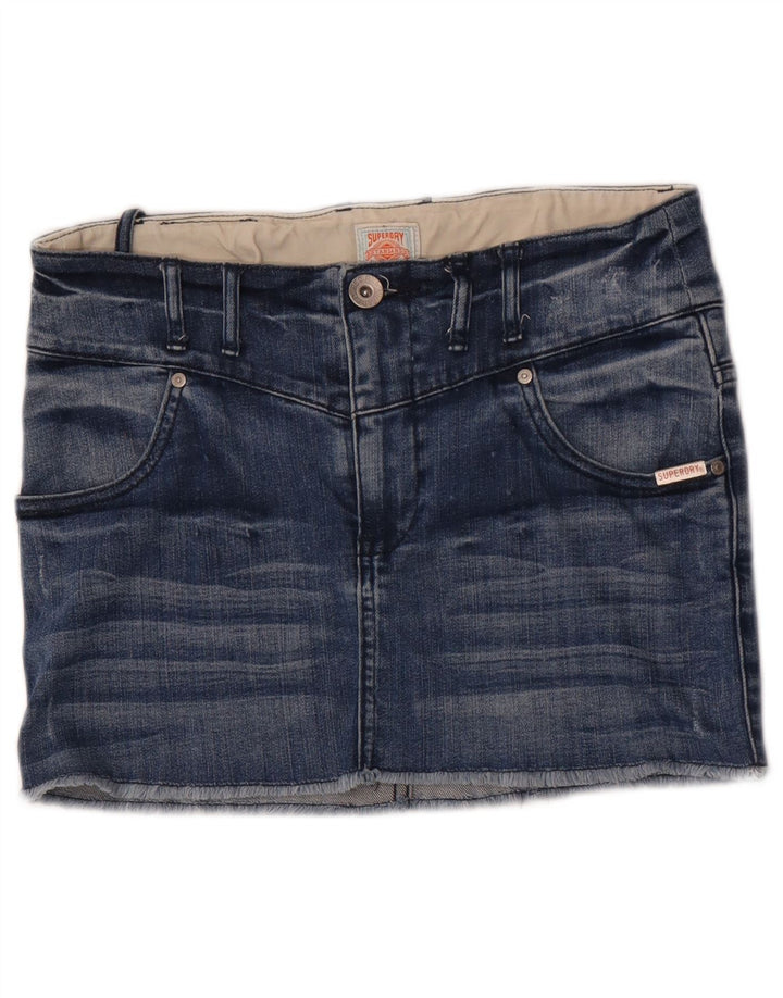 Superdry Damen Mini-Jeansrock W28 mittelblaue Baumwolle