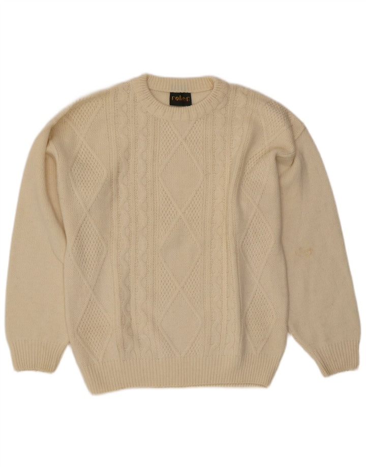 Vintage Herren-Pullover mit Rundhalsausschnitt, groß, aus weißer Argyle-/Diamantwolle