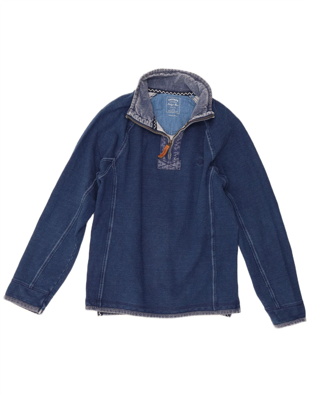 Fat Face Herren Indigo-Sweatshirt mit Reißverschluss am Hals, Größe S, Blau, Baumwolle
