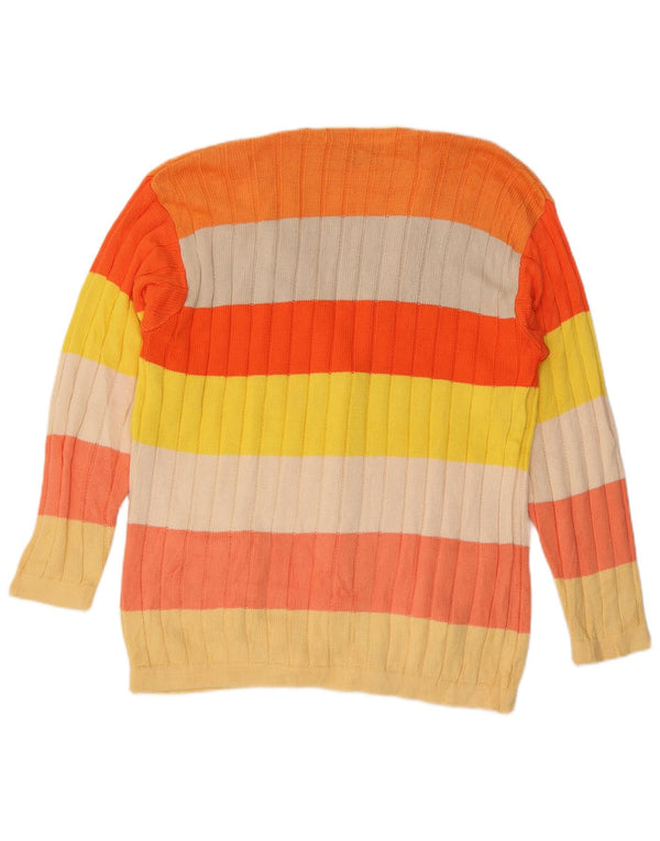 Benetton Damen Longline-Cardigan-Pullover UK 16 Large Mehrfarbig gestreift
