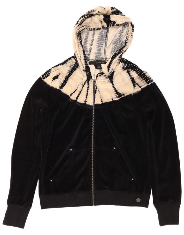 Calvin Klein Jeans Damen Kapuzenpullover mit Reißverschluss, UK 16, Größe L, Schwarz, Batikfärbung