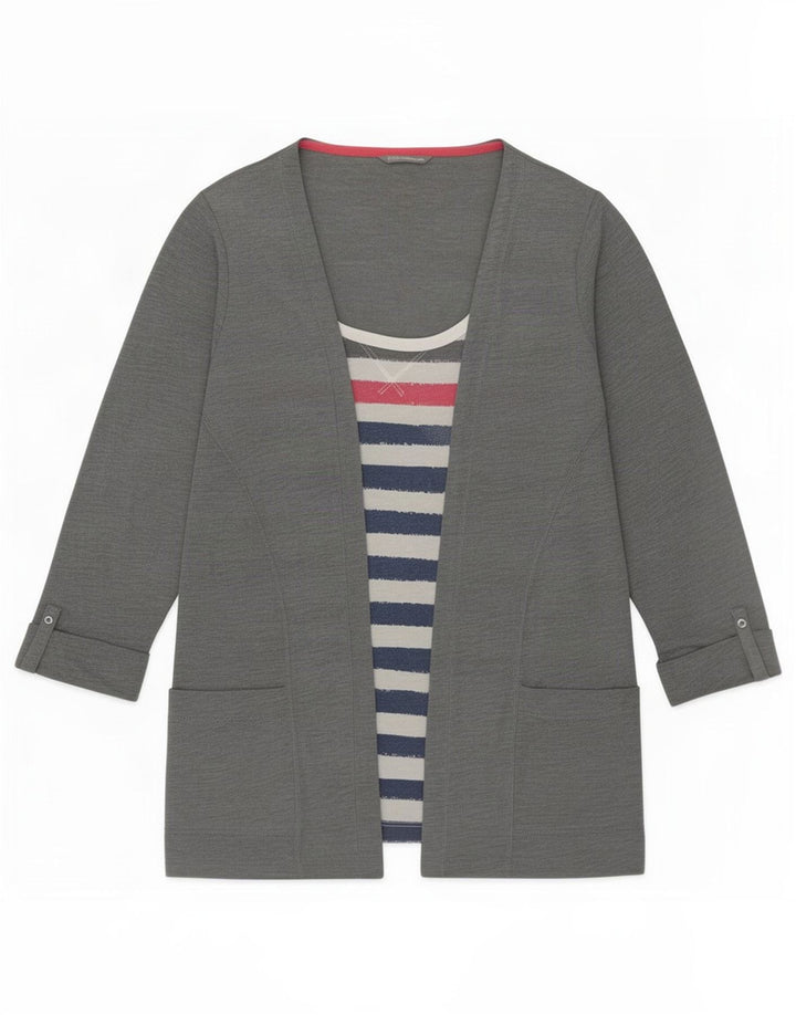 Marks & Spencer Damen-Top, 3/4-Ärmel, UK-Größe 14, Mittelgrau, gestreift, Polyester