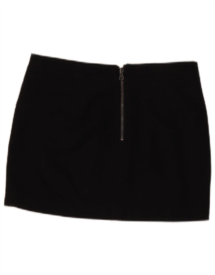 Benetton Damen Minirock IT 42 Medium W30 Schwarze Wolle