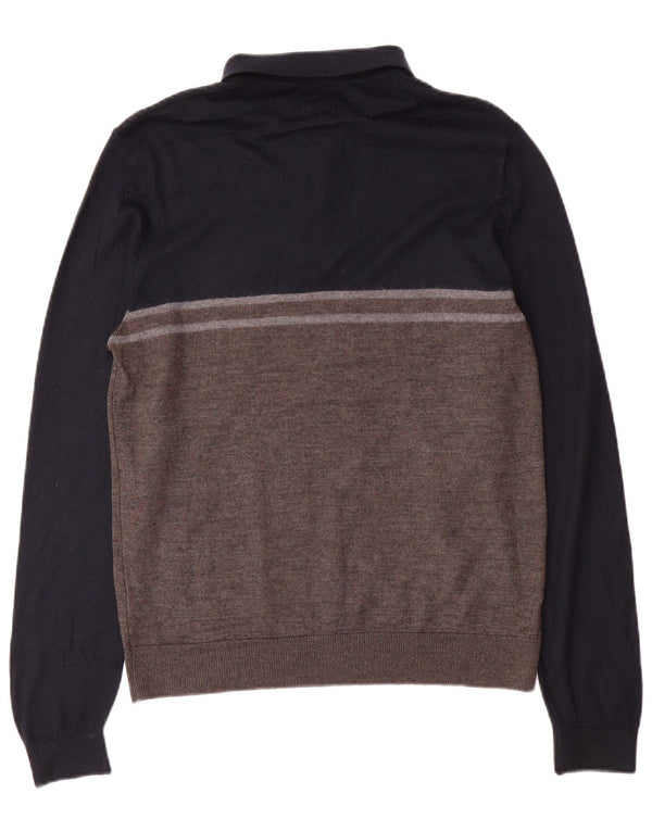 Zara Mens Polo Neck Jumper Sweater Medium Navy Blue Colourblock Acrylic