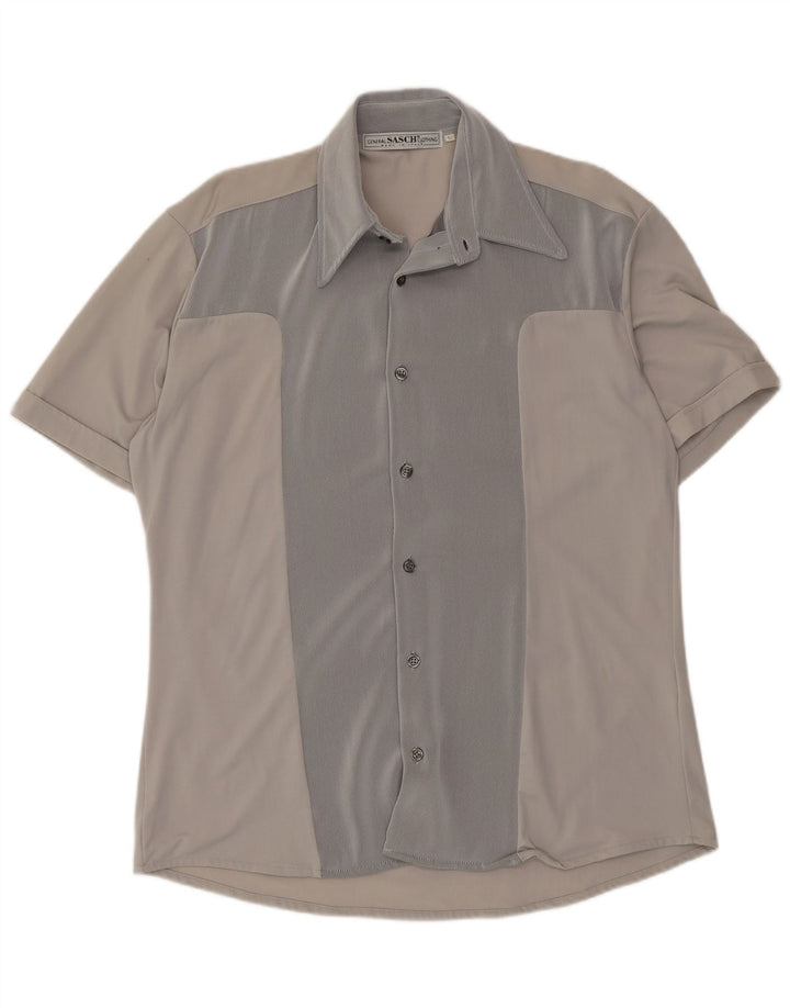 Sasch Herren-Kurzarmhemd, großes graues Colourblock-Polyester