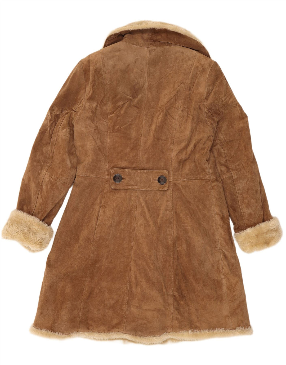 Camaieu Damen Zweireihiger Shearling-Mantel UK 14 Large Beige Leder