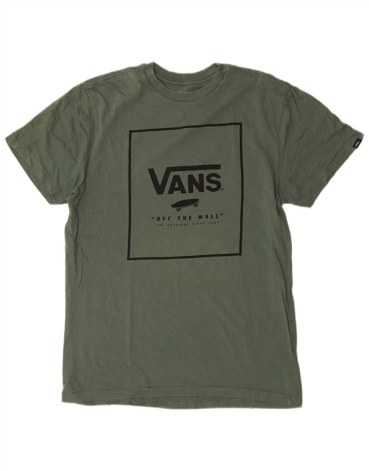 Vans Herren Custom Fit Grafik-T-Shirt-Oberteil aus mittelgrüner Baumwolle