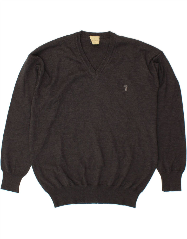 TRUSSARDI Mens V-Neck Jumper Sweater Large Grey Vintage Trussardi and Second-Hand Trussardi from Messina Hembry 