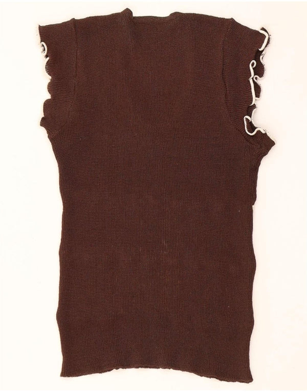 Vintage Damen Weste Tank Top UK 8 Small Braun Colourblock