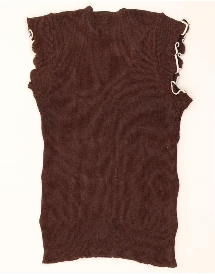 Vintage Damen Weste Tank Top UK 8 Small Braun Colourblock