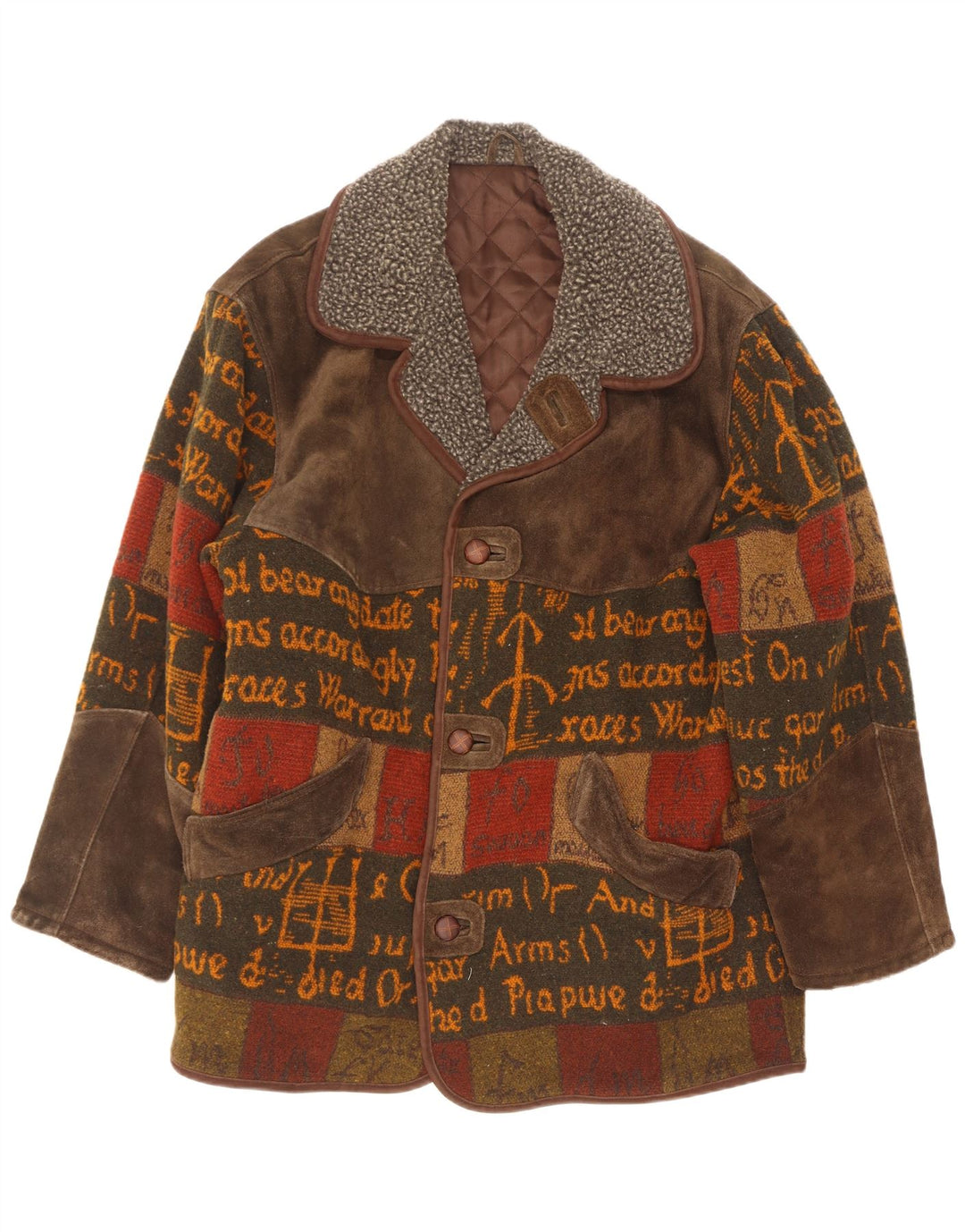 C & A Herren-Wildledermantel mit lockerer Passform, UK 38, mittelbraunes Patchwork-Leder