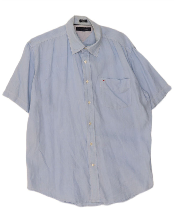 TOMMY HILFIGER Mens Short Sleeve Shirt XL Blue Linen