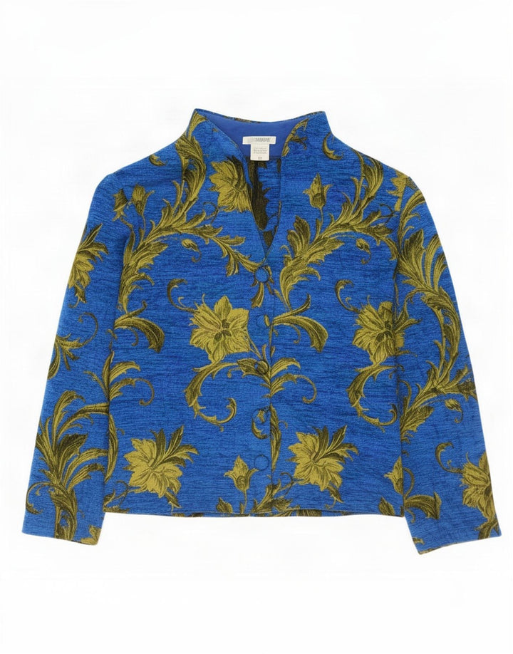 Naracamicie Damen-Blazer mit 5 Knöpfen, Gr. 46, groß, blau, Blumenmuster, Acryl