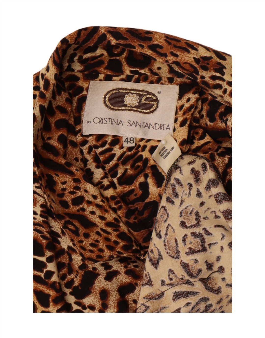 Vintage Damen 2-Knopf-Blazerjacke IT 48 XL Braune Viskose mit Animal-Print
