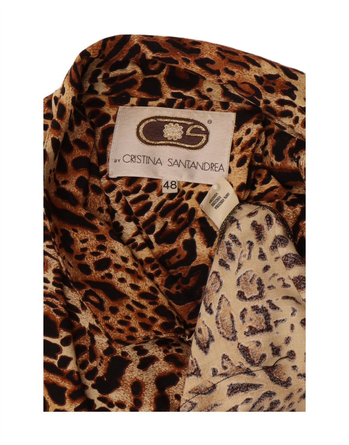 Vintage Damen 2-Knopf-Blazerjacke IT 48 XL Braune Viskose mit Animal-Print