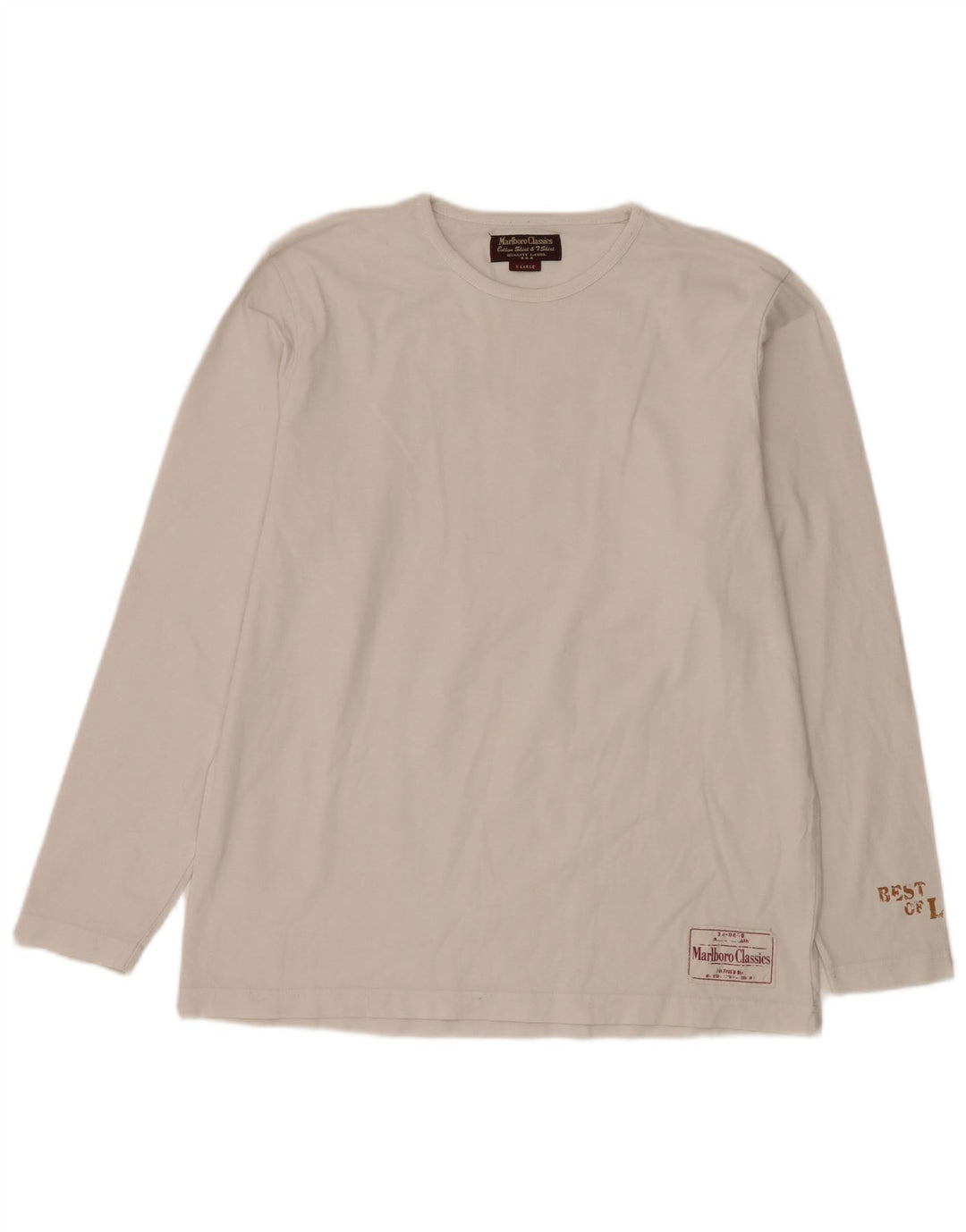 Marlboro Classics Herren-Grafik-Top, langärmelig, XL, weiße Baumwolle