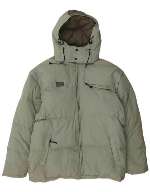 Fila Wattierte Herrenjacke mit Kapuze, UK 44 2XL, grünes Colourblock-Polyamid