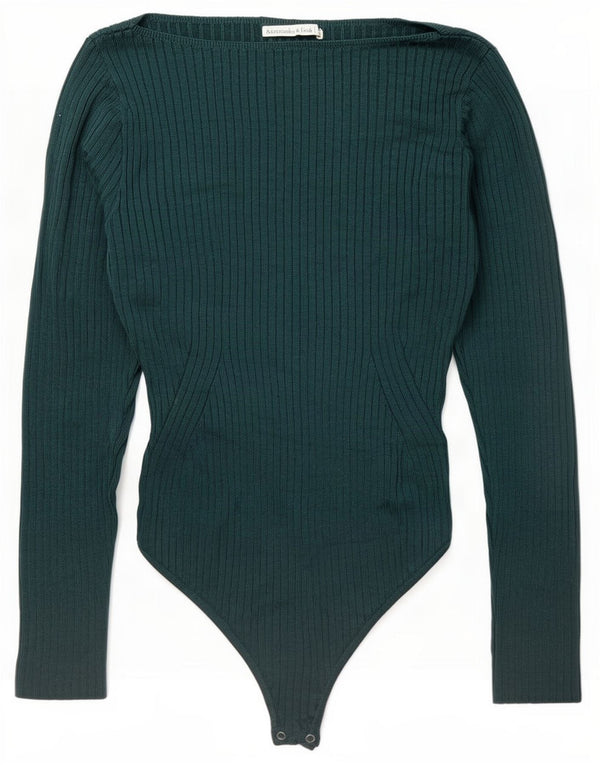 Abercrombie & Fitch Damen Langarm-Body UK 14 Mittelgrüne Viskose