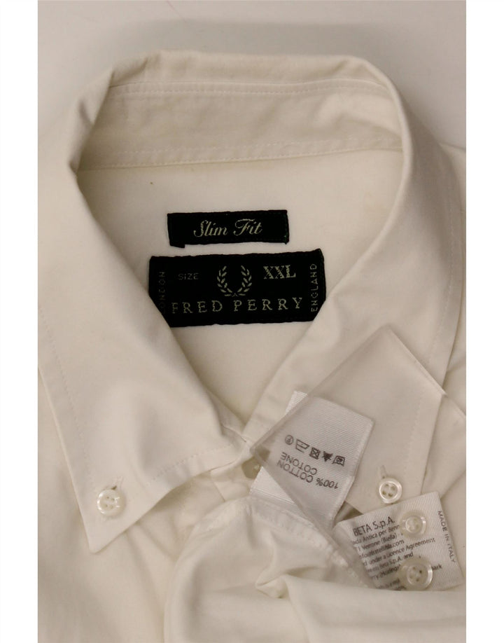 FRED PERRY Herren Slim Fit Hemd 2XL Weiße Baumwolle