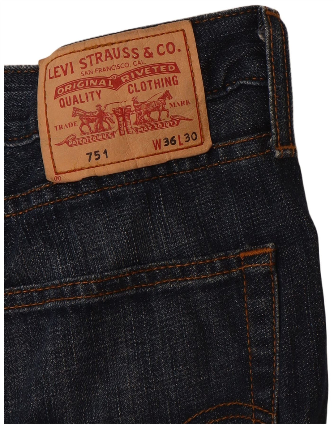 LEVI'S Herren 751 Straight Jeans W36 L30 Marineblaue Baumwolle