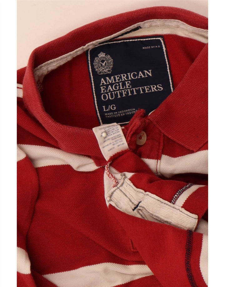 American Eagle Herren-Poloshirt, kurzärmelig, normale Passform, groß, rot gestreift