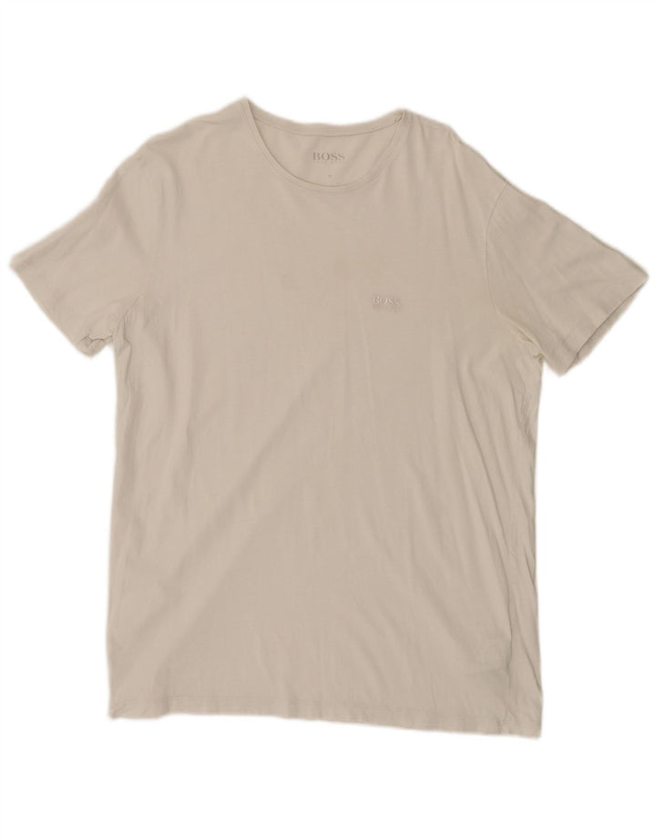 Hugo Boss Herren T-Shirt Top aus mittelweißer Baumwolle