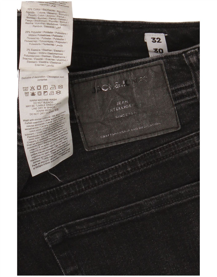 Jack & Jones Herren Distressed Slim Jeans W32 L30 Schwarze Baumwolle