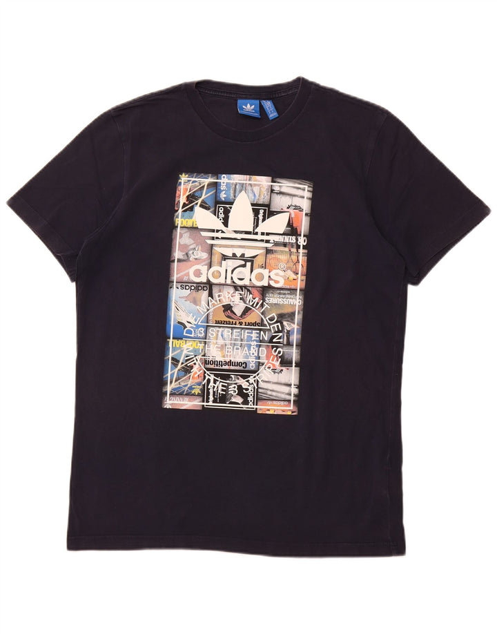 Adidas Herren-T-Shirt mit Grafik, mittelgroß, marineblau, Baumwolle