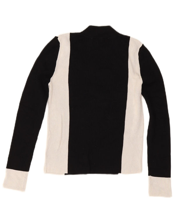 Zara Damen Crop Top Langarm UK 12 Mittelschwarz Colourblock Viskose