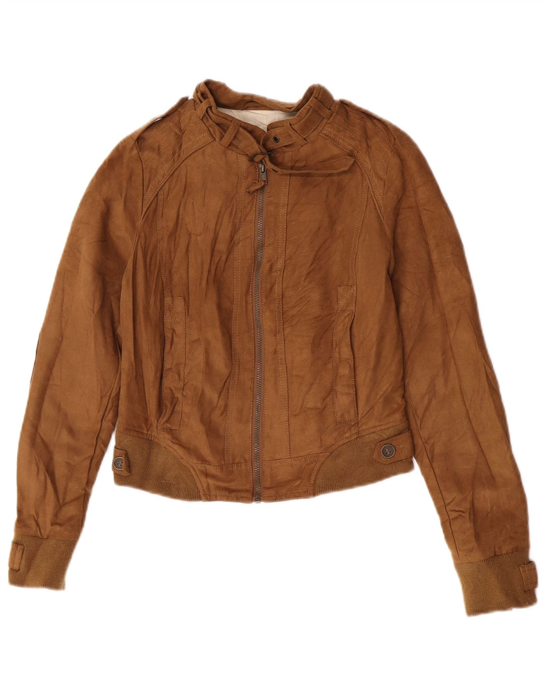 Zara Damen Crop Military Bomberjacke UK 10 Small Beige Polyester