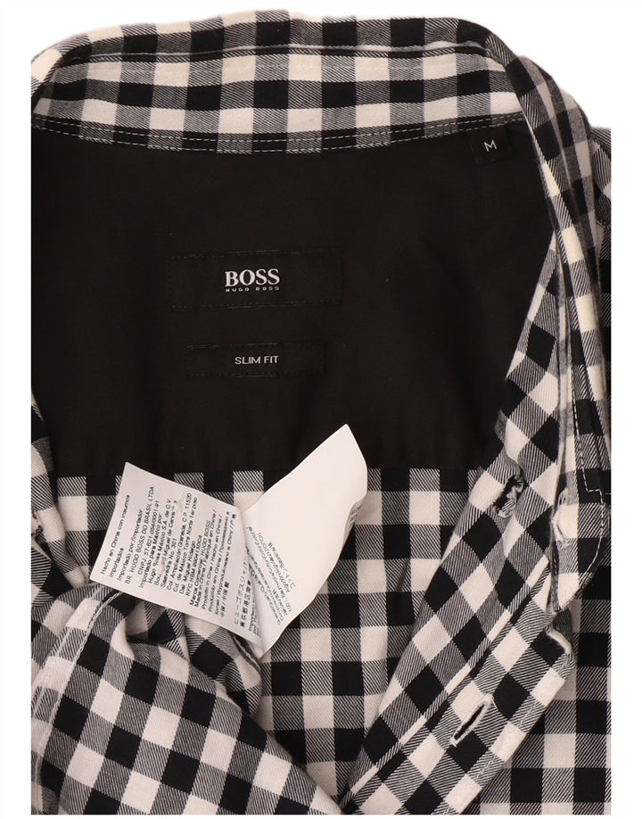 HUGO BOSS Herren Slim-Fit-Flanellhemd aus mittelschwarzer Gingham-Baumwolle