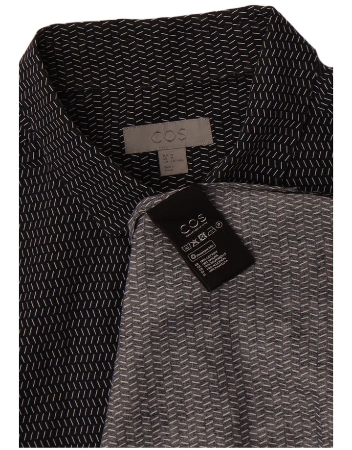 Cos Herren-Kurzarm-Pullover-Hemd aus mittelblauer, gepunkteter Baumwolle