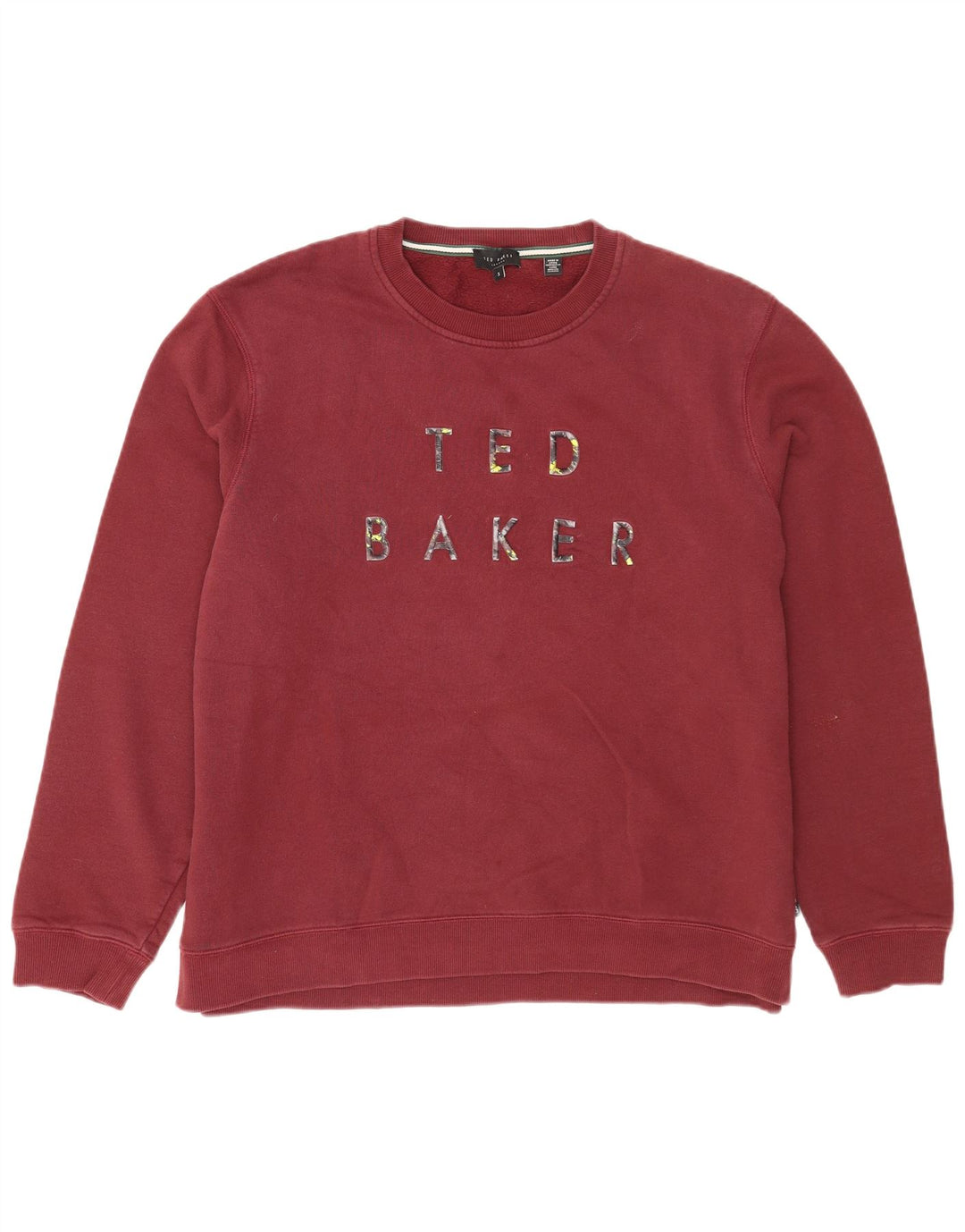 Ted Baker Herren-Sweatshirt mit Grafik, Größe 5, XL, burgunderrote Baumwolle