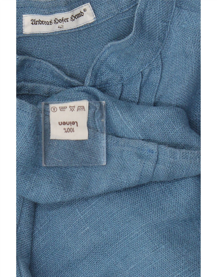 Vintage Damen Langarm-Oversize-Bluse Top EU 42 Großes blaues Leinen