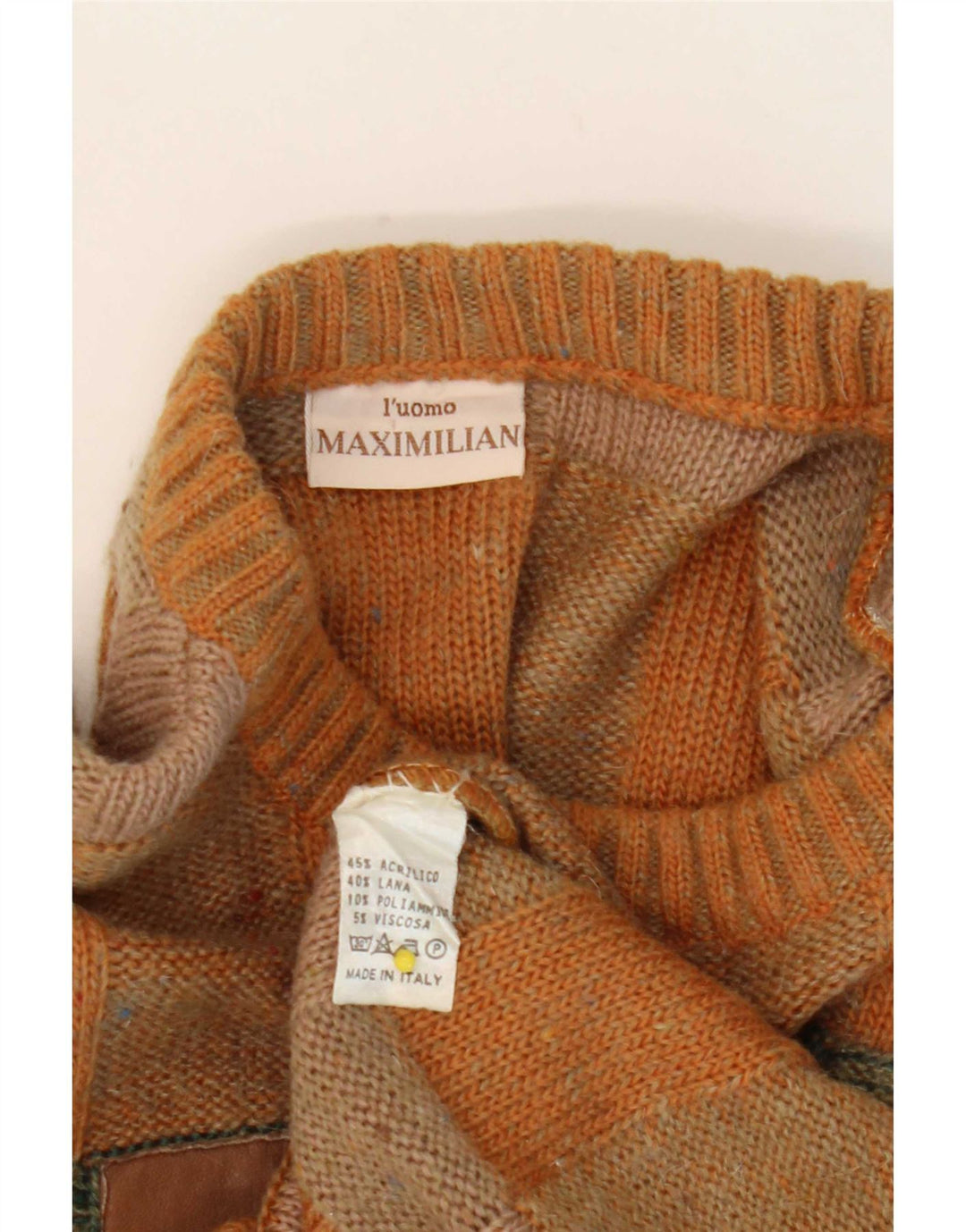 Maximilian Herren-Pullover mit Rundhalsausschnitt, mittelbraunes Karo-Acryl