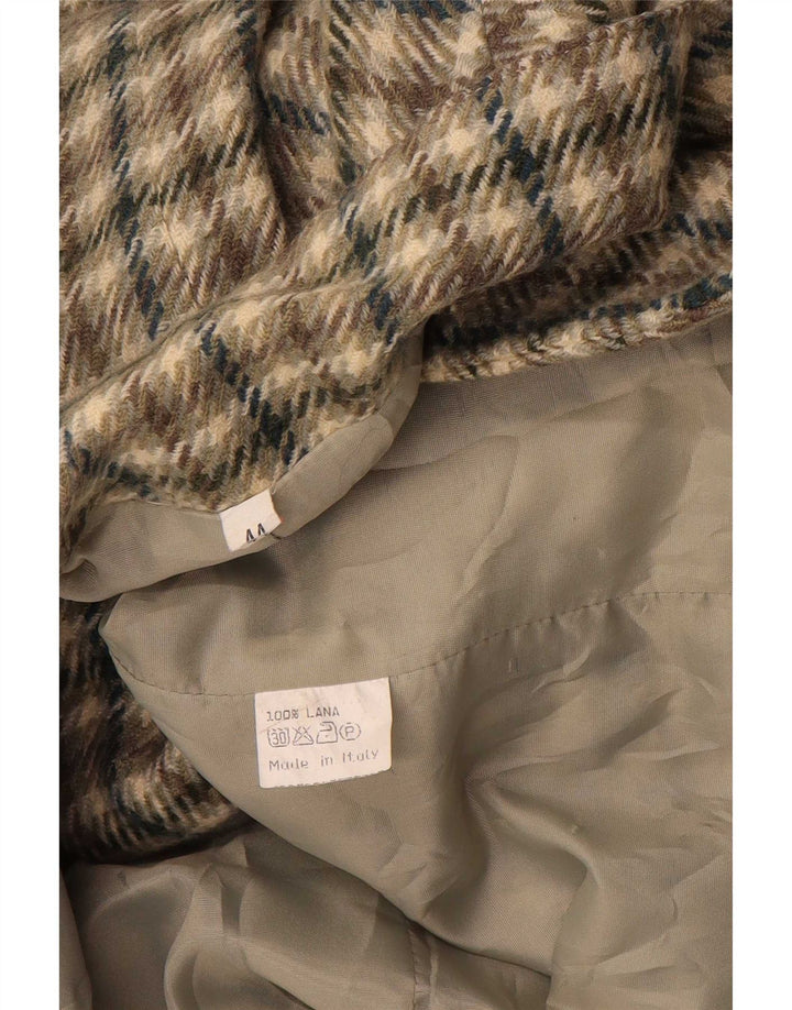 Vintage Damen 2-Knopf-Blazer-Jacke IT 44 Medium Khaki Check Wolle