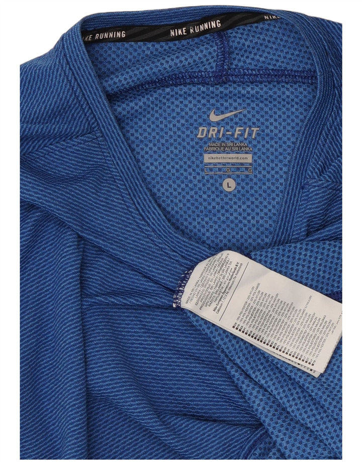 Nike Damen Dri Fit Top Langarm UK 14 Large Blue Pinstripe Polyester