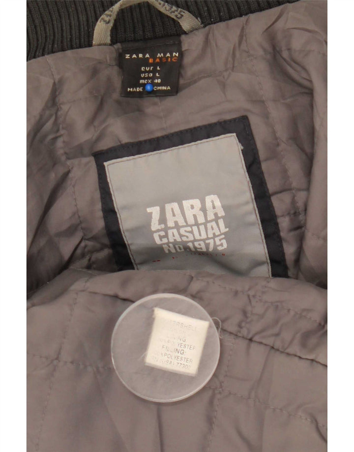 Zara Herren-Jacke mit Kapuze, gepolstert, Größe 40, groß, marineblaues Nylon