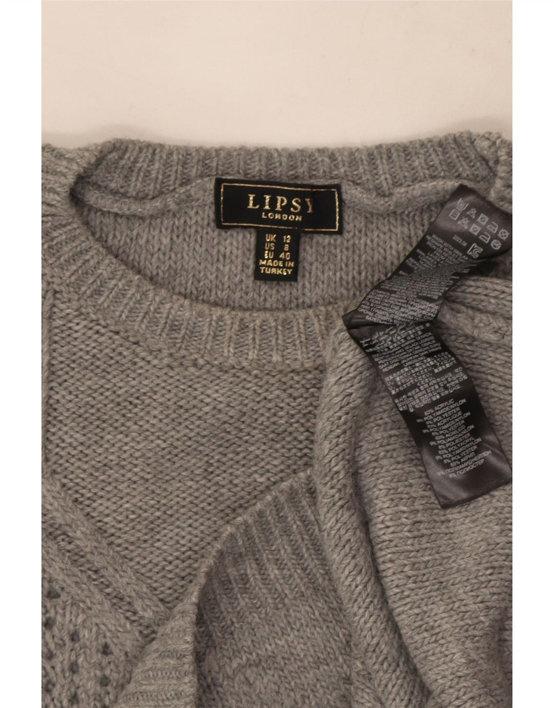 Lipsy Damen-Pullover mit Rundhalsausschnitt, UK 12, Mittelgrau, Acryl