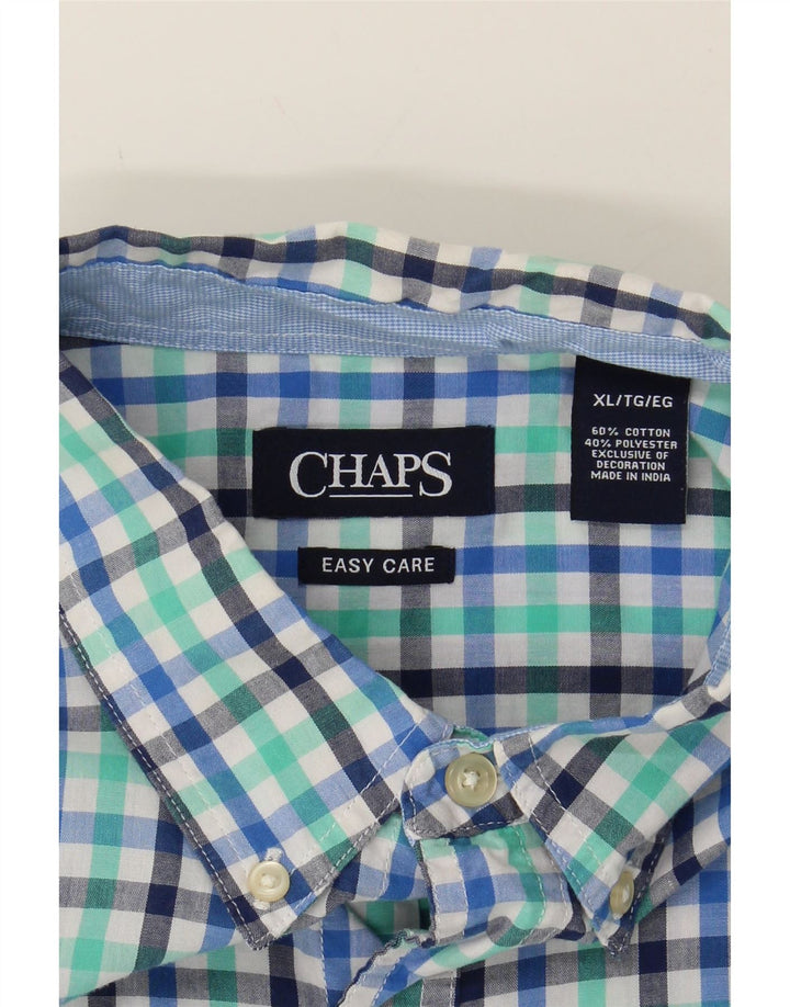 CHAPS Mens Easy Care Short Sleeve Shirt XL Blue Check Cotton Vintage Chaps and Second-Hand Chaps from Messina Hembry 