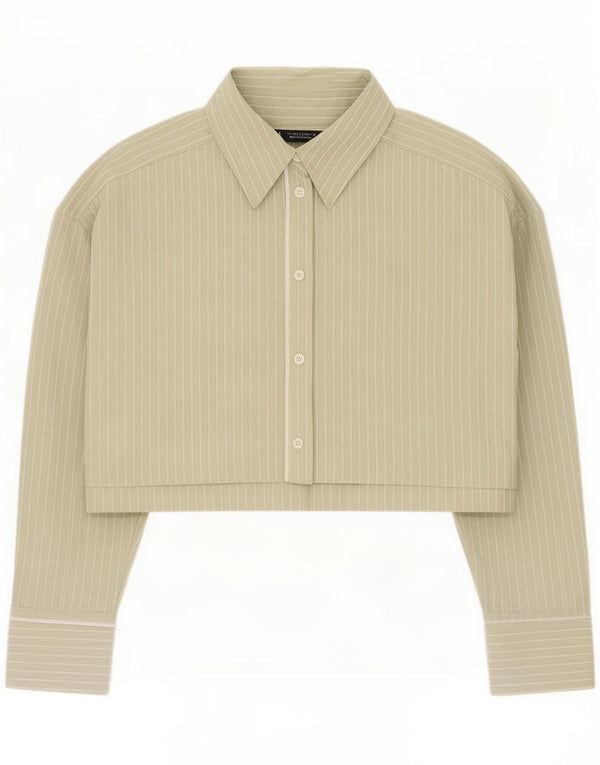 Zara Crop-Oversize-Hemd für Damen, UK 16, groß, grün gestreift, Baumwolle