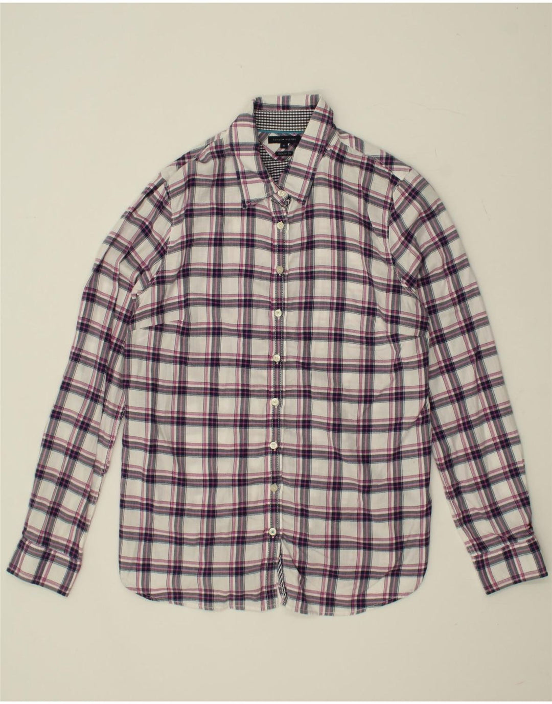 TOMMY HILFIGER Womens Regular Fit Shirt US 8 Medium Pink Check Cotton Vintage Tommy Hilfiger and Second-Hand Tommy Hilfiger from Messina Hembry 