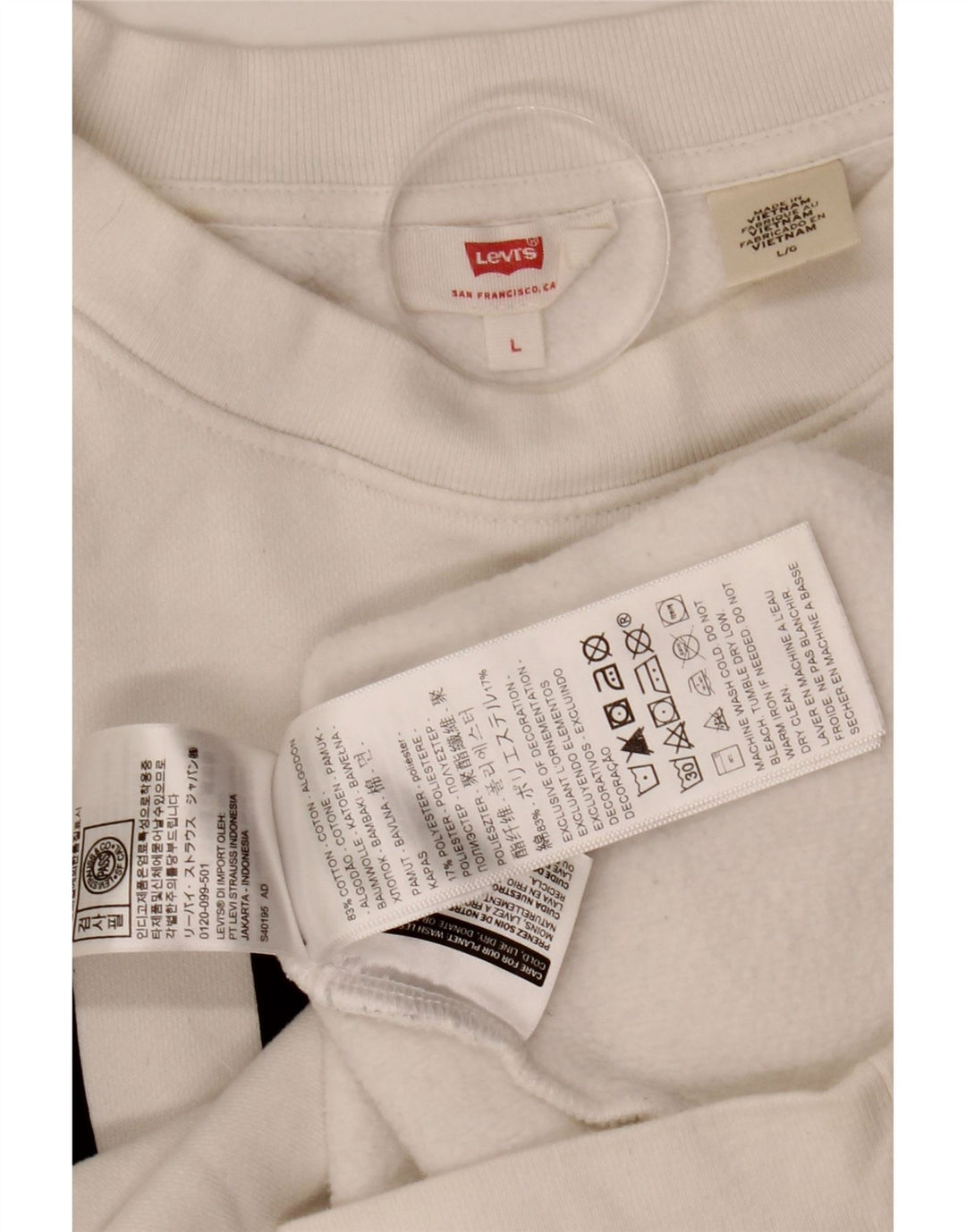 Levi's Damen Crop Graphic Oversized Sweatshirt Pullover UK 14 Large Weiß