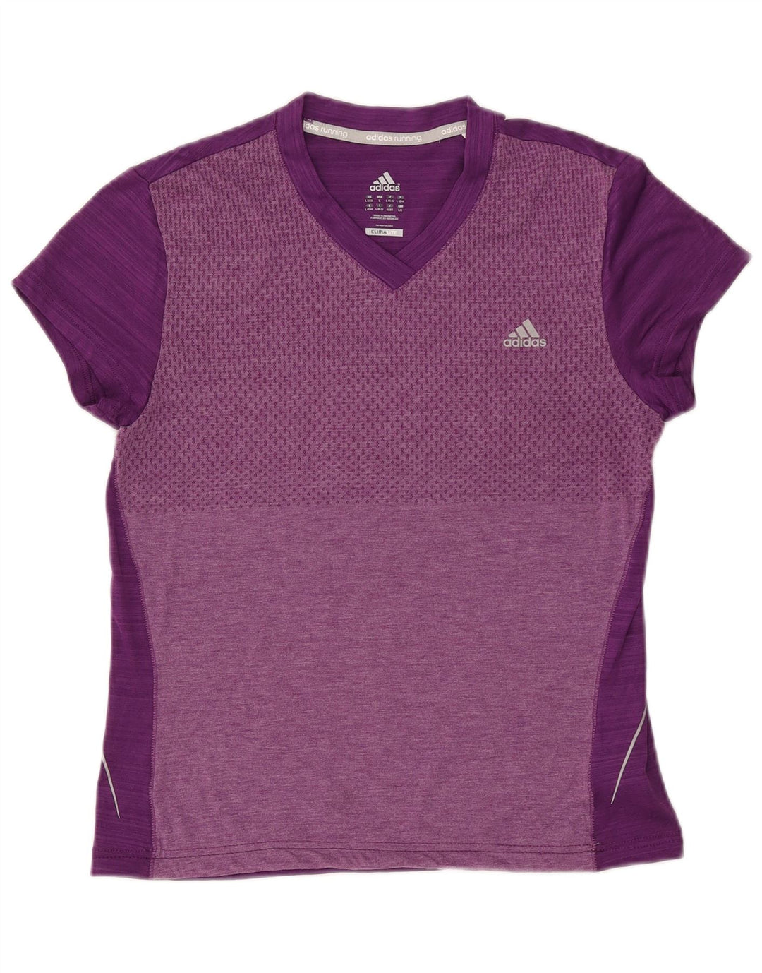 ADIDAS Damen Climalite T-Shirt Top UK 14 Large Lila Farbblock