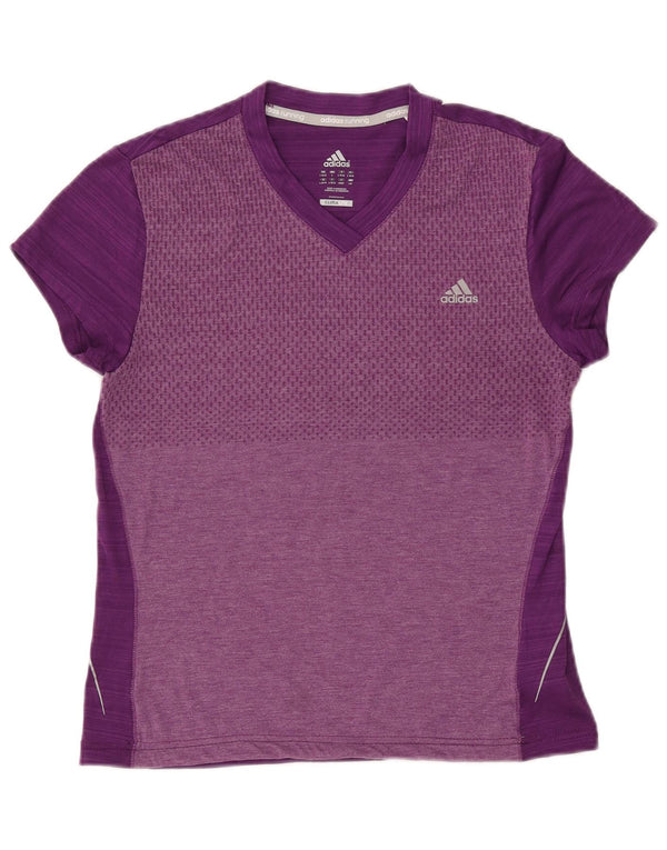 ADIDAS Damen Climalite T-Shirt Top UK 14 Large Lila Farbblock