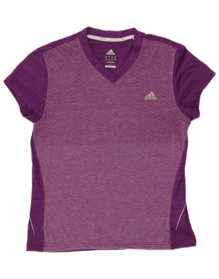 ADIDAS Damen Climalite T-Shirt Top UK 14 Large Lila Farbblock